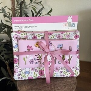 MIFFY Pencil Pouch Set 2 Pieces Flowers Medium Large Zipper Bags Stationery NWT